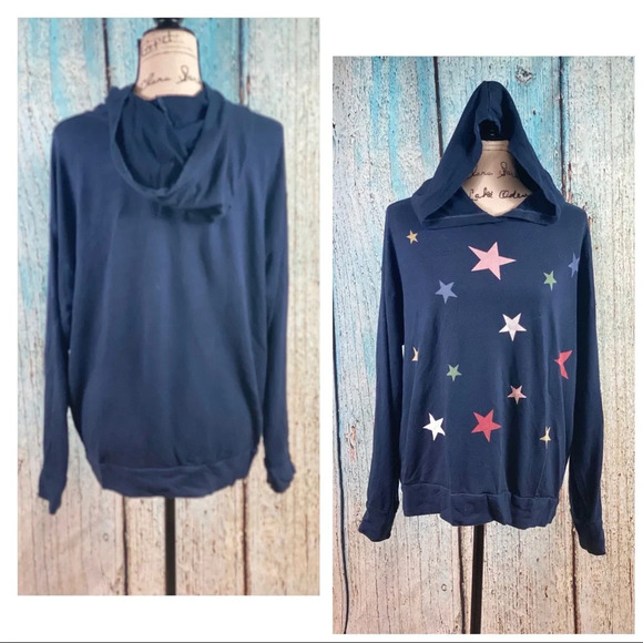 Sundry Navy Star Print Hoodie - Picture 2 of 11